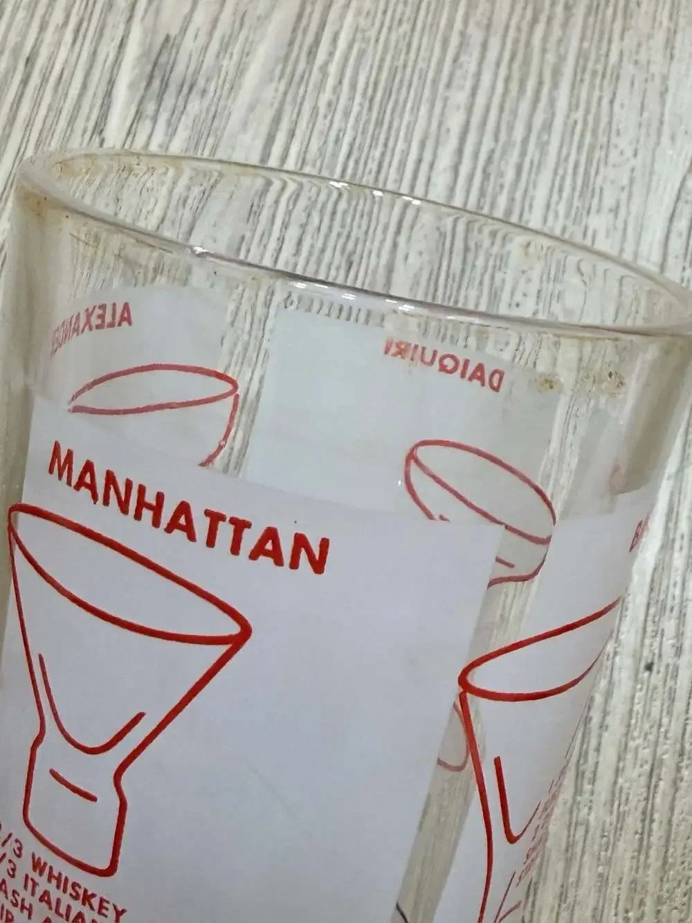 Vintage Mid-Century Glass Cocktail Shaker with Printed Drink Recipes